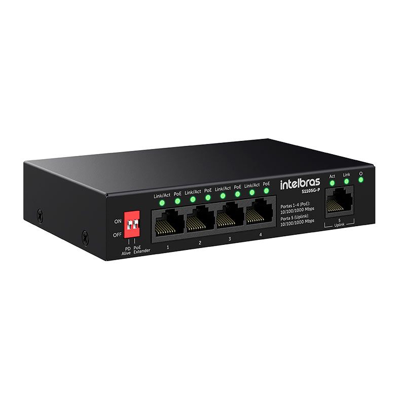 Switch Intelbras S1105G-P PoE, 5 Portas, 10/100/1000, Preto, 4760130
