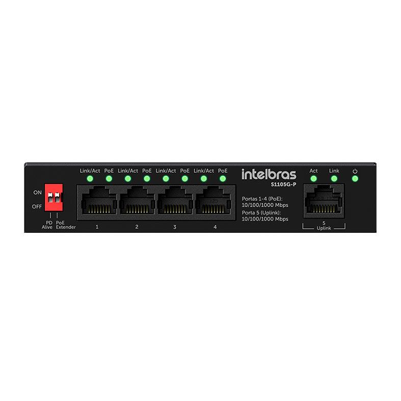 Switch Intelbras S1105G-P PoE, 5 Portas, 10/100/1000, Preto, 4760130