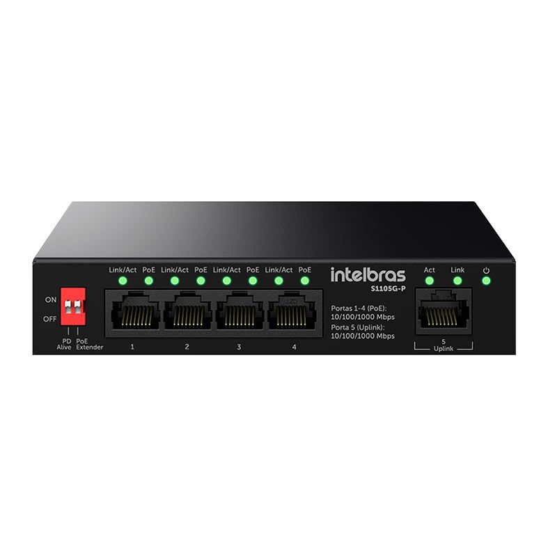 Switch Intelbras S1105G-P PoE, 5 Portas, 10/100/1000, Preto, 4760130