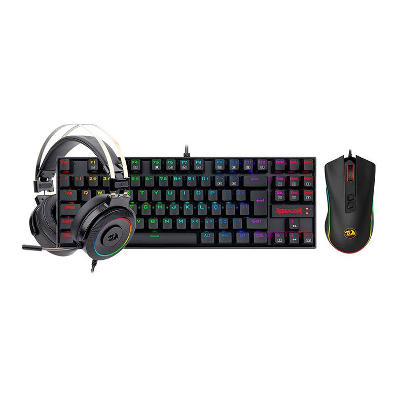 Combo Gamer Redragon S125, Teclado Mecanico, Mouse 12400DPI, Headset, RGB, S125