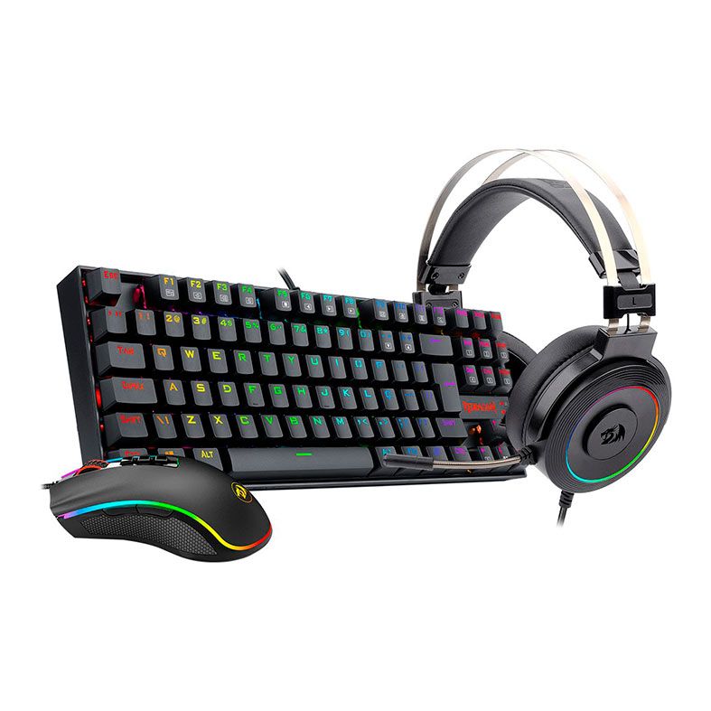 Combo Gamer Redragon S125, Teclado Mecanico, Mouse 12400DPI, Headset, RGB, S125
