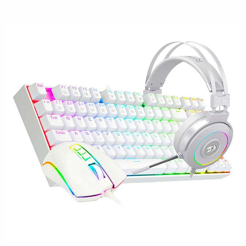 Combo Gamer Redragon S125W, Teclado Mecanico, Mouse 12400DPI, Headset, RGB, Branco, S125W