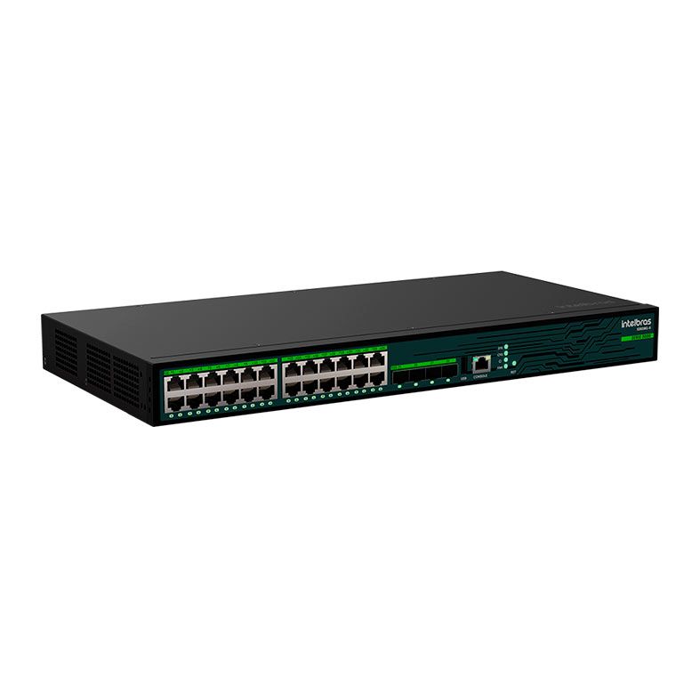 Switch Gerenciavel Intelbras S3028G-B, 24 Portas PoE, 4 Portas SFP, 10/100/1000, Preto, S3028G-B