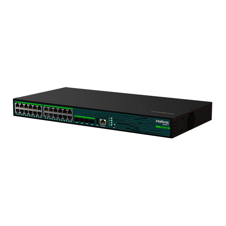 Switch Gerenciavel Intelbras S3028G-B, 24 Portas PoE, 4 Portas SFP, 10/100/1000, Preto, S3028G-B
