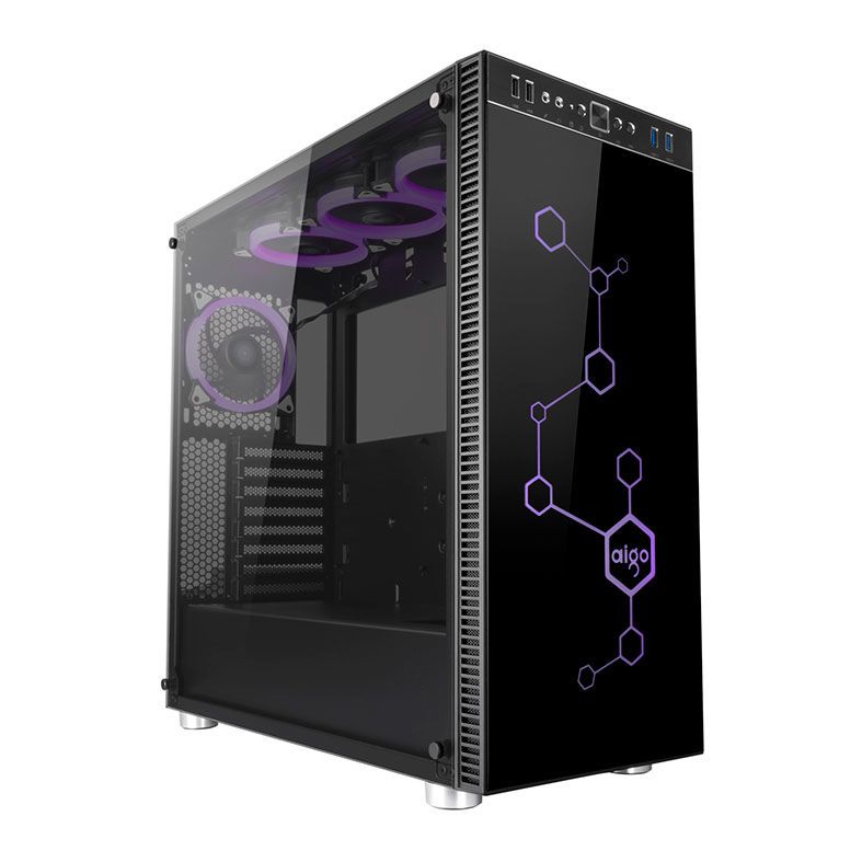 Gabinete Gamer Aigo Shadow Preto Lateral/Frontal Vidro
