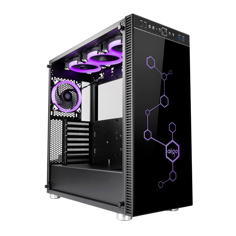 Gabinete Gamer Aigo Shadow Preto Lateral/Frontal Vidro