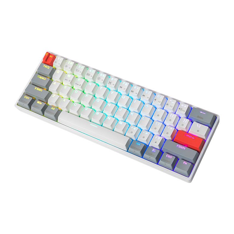 Teclado Mecanico Skyloong GK61, RGB, Switch Optico Marrom, Branco e Cinza, SKL-GK61-RGB-BW-WH-GY