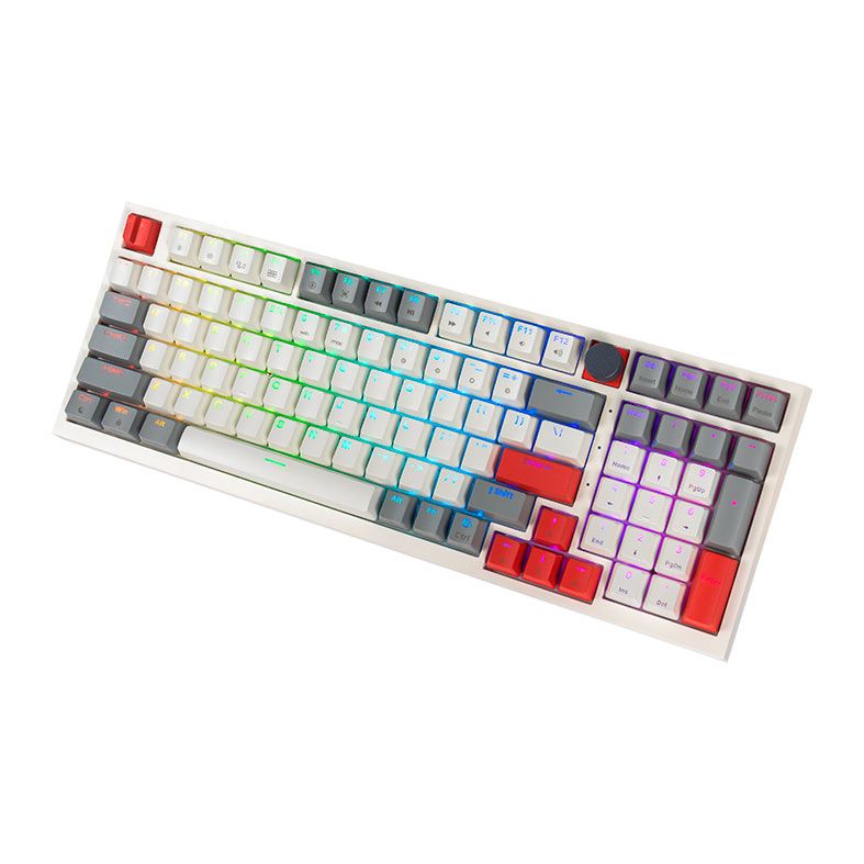 Teclado Mecanico Skyloong GK980, RGB, Switch Optico Marrom, Branco, SKL-GK980-RGB-BW-WH