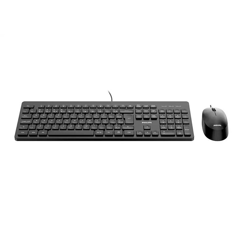 Kit Teclado e Mouse Philips SPT6208, ABNT2, 1200DPI, 3 Botoes, Preto, SPT6208