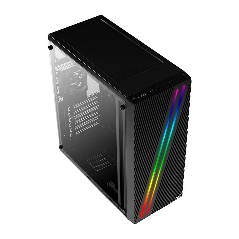 Gabinete Gamer Aerocool Streak V1, RGB, Mid-Tower, Lateral de Acrilico, Com 1 Fan, Preto, STREAK-V1-PT