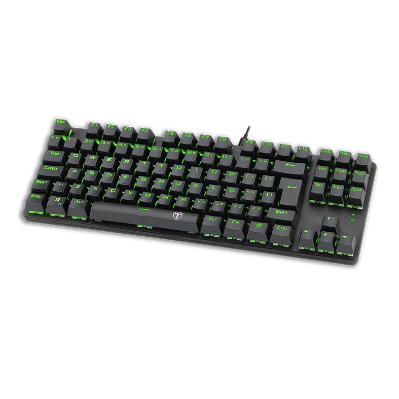 Teclado Mecanico T-Dagger Bora Preto Led Verde Switch Azul, T-TGK313-BL-PT-GREEN-LED