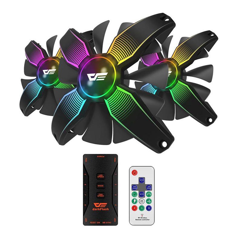 Kit Ventoinha Aigo Darkflash Talon Pro, 3x120mm, RGB, Com Controladora, TALON-PRO-3IN1