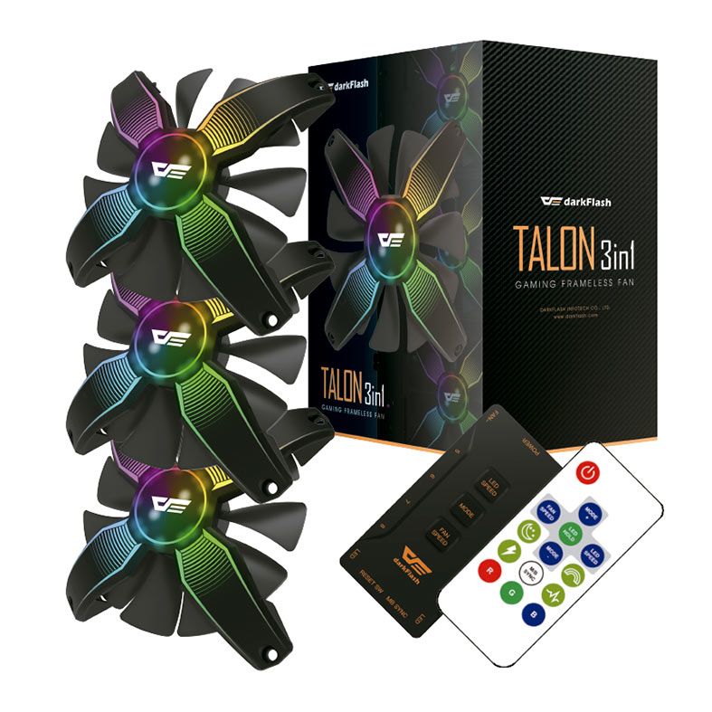 Kit Ventoinha Aigo Darkflash Talon Pro, 3x120mm, RGB, Com Controladora, TALON-PRO-3IN1