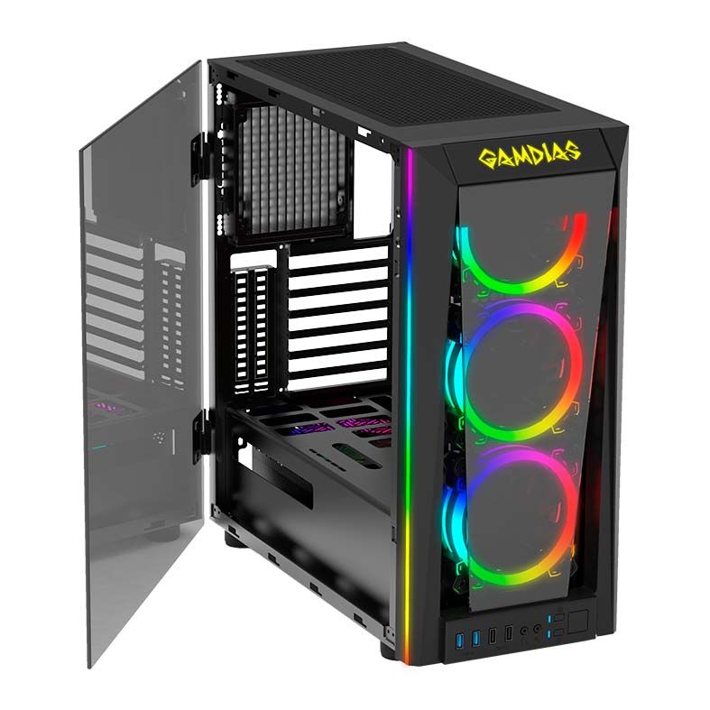 Gabinete Gamer Gamdias Talos M1B Lateral/Frontal Vidro Temp Preto, TALOS-M1B