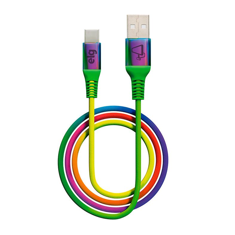 Cabo USB Tipo-C ELG, 1m, Rainbow, TC10RB