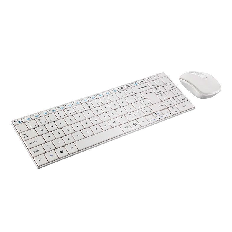 Kit Teclado e Mouse Multi Sem Fio 2.4 Ghz Multimídia Branco USB Slim, TC203