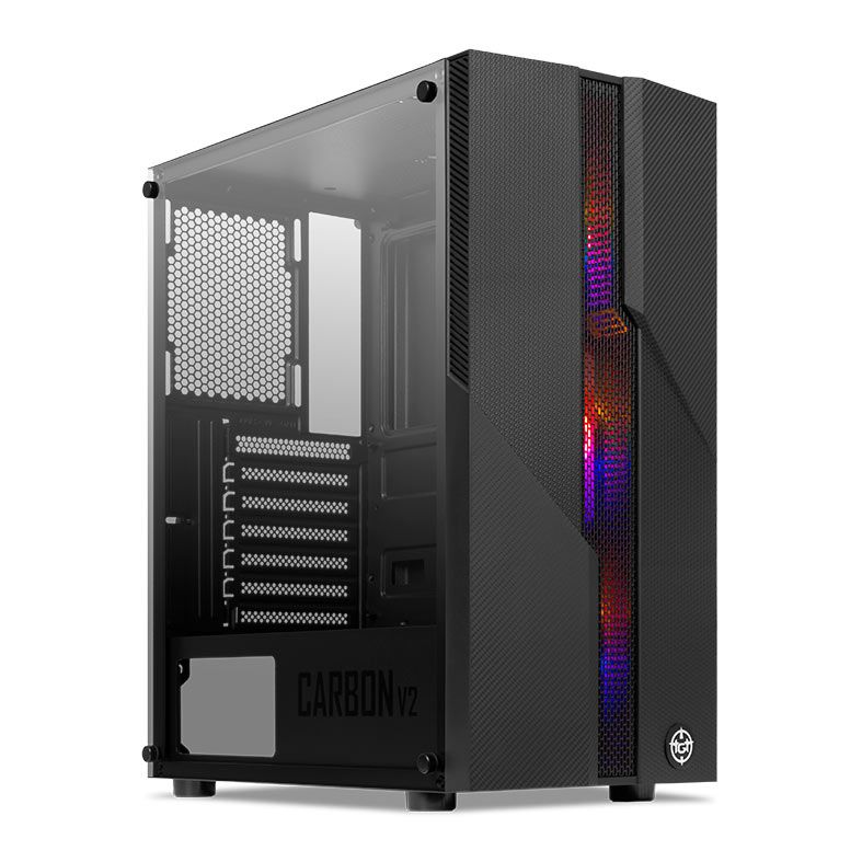 Gabinete Gamer TGT Carbon V2, Mid-Tower, Lateral De Vidro, Com 3 Fans Rainbow, Preto, TGT-CBNV2-BK