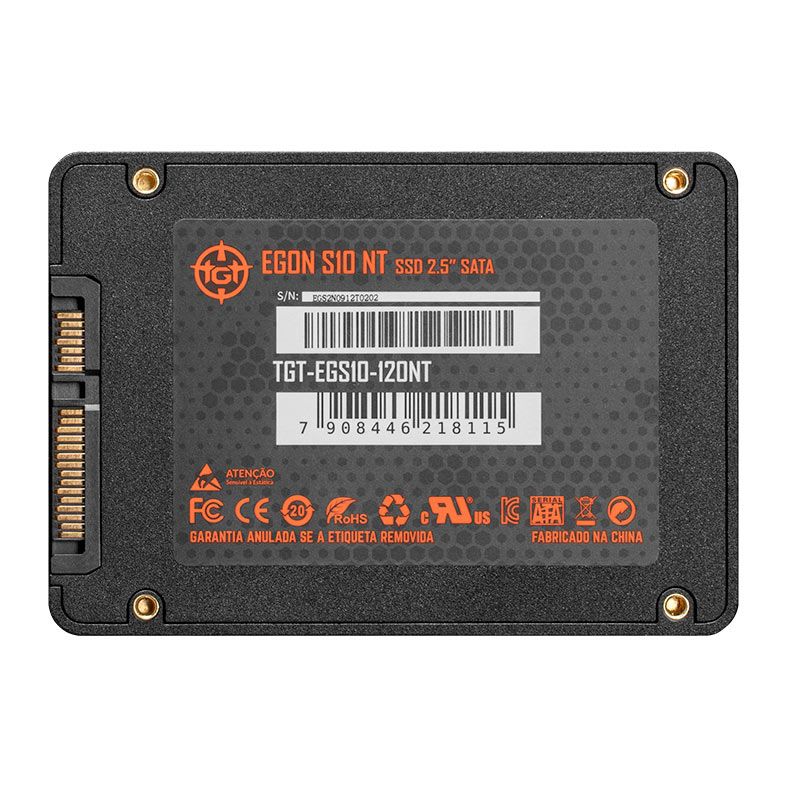 SSD TGT Egon S10, 120GB, Sata III 6GB/s, Leitura 500MB/s, Gravacao 400MB/s, TGT-EGS10-120NT