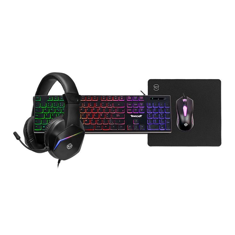 Kit TGT Player 4x1, Rainbow, Teclado ABNT2, Mouse 1200 DPI, Headset Drivers 40mm, Mousepad 200x180x3, TGT-KPLR-01-BK