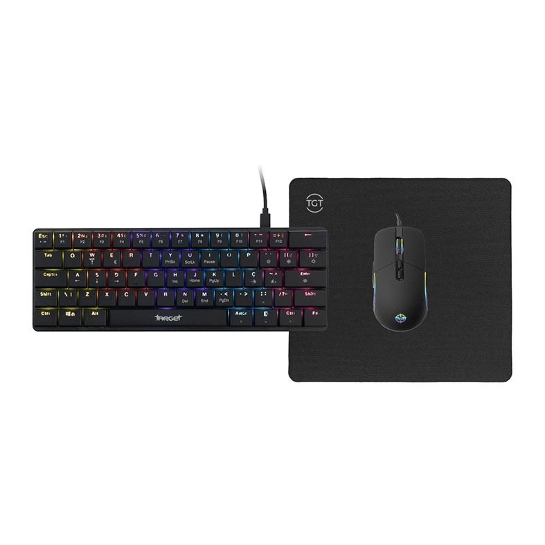 Kit TGT Pro 3x1, Rainbow, Teclado Mecanico ABNT2, Mouse 3600 DPI, Mousepad 200x180x3, TGT-KPRO-01-BK
