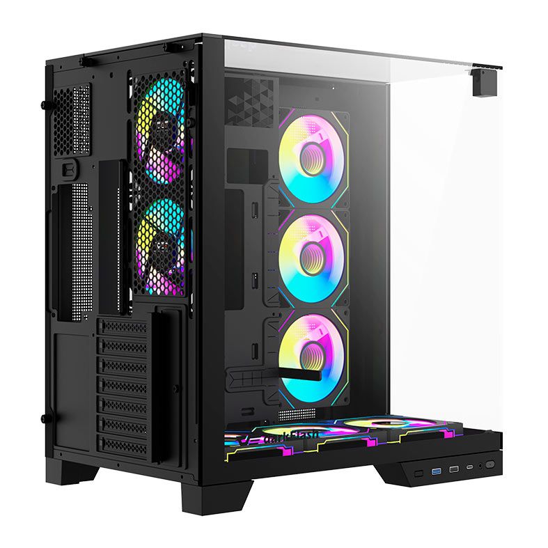 Gabinete Gamer Aigo Darkflash TH285 PLUS, ARGB, Mid-Tower, Lateral De Vidro, Com 8 Fans, Preto, TH285-PLUS-PC-CASE-BLACK