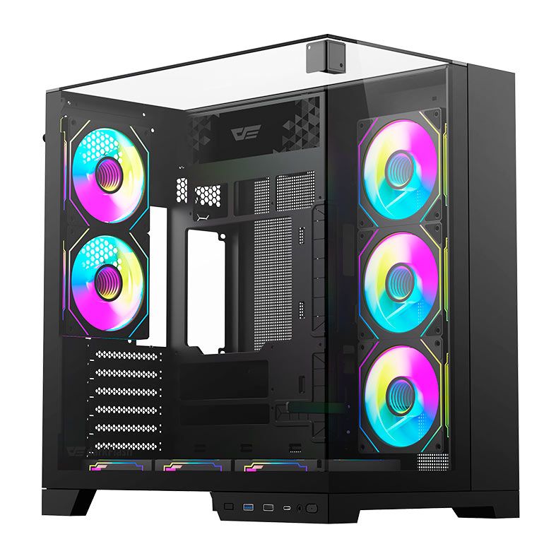 Gabinete Gamer Aigo Darkflash TH285 PLUS, ARGB, Mid-Tower, Lateral De Vidro, Com 8 Fans, Preto, TH285-PLUS-PC-CASE-BLACK