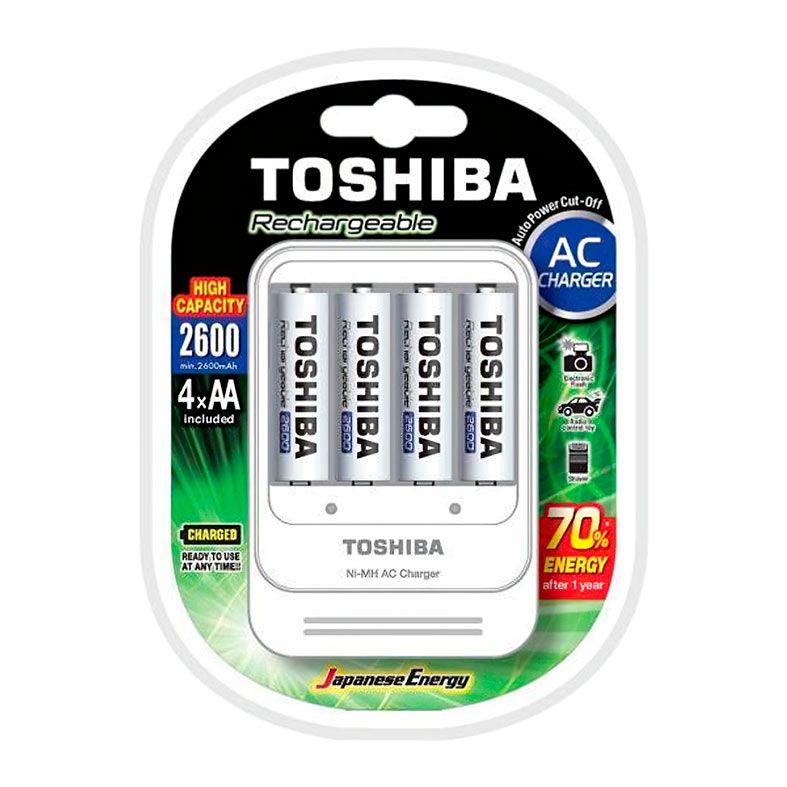 Carregador de Pilhas Toshiba AAA/AA Com 4 pilhas AA, TNHC-6GAE4-CB