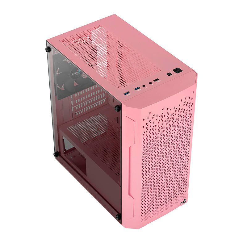 Gabinete Gamer Aerocool Trinity Mini V1, Mini-Tower, Lateral de vidro, Com 1 Fan, Rosa, TRINITY-MINI-V1