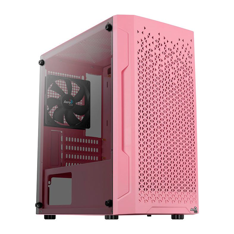 Gabinete Gamer Aerocool Trinity Mini V1, Mini-Tower, Lateral de vidro, Com 1 Fan, Rosa, TRINITY-MINI-V1