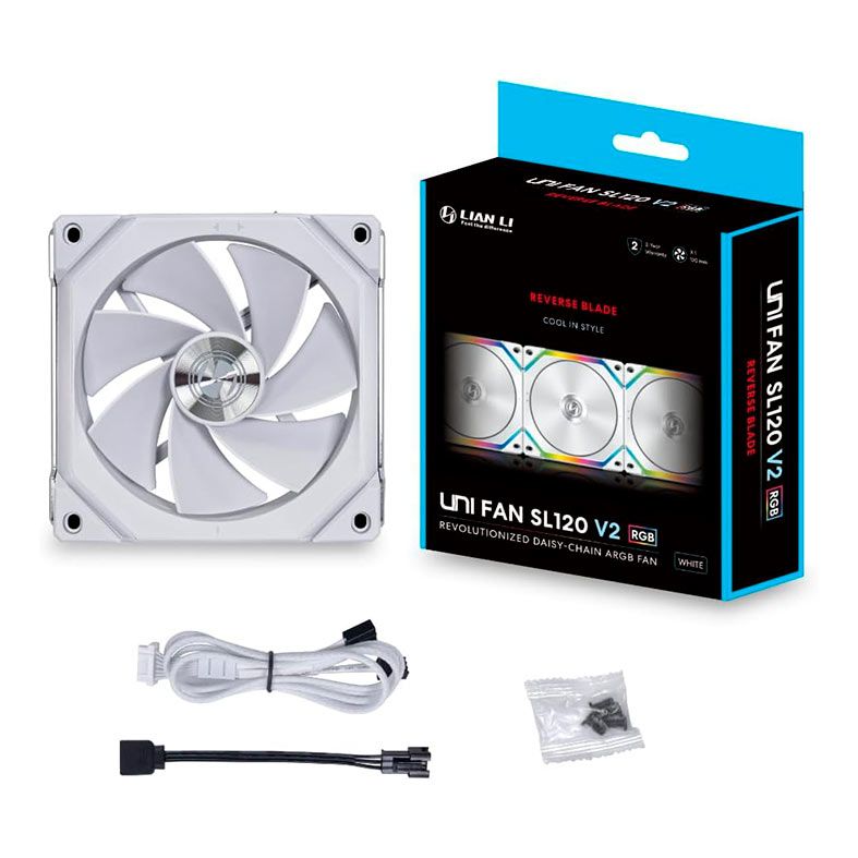 Ventoinha Lian Li Uni Fan SL120 V2 Reverse, RGB, 120mm, Branca, UF-RSL120V2-1W