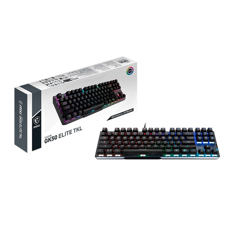 Teclado Mecanico MSI Vigor GK50 Elite TKL, RGB, Switch Azul, Preto, VIGOR-GK50-ELITE-TKL-LL-US