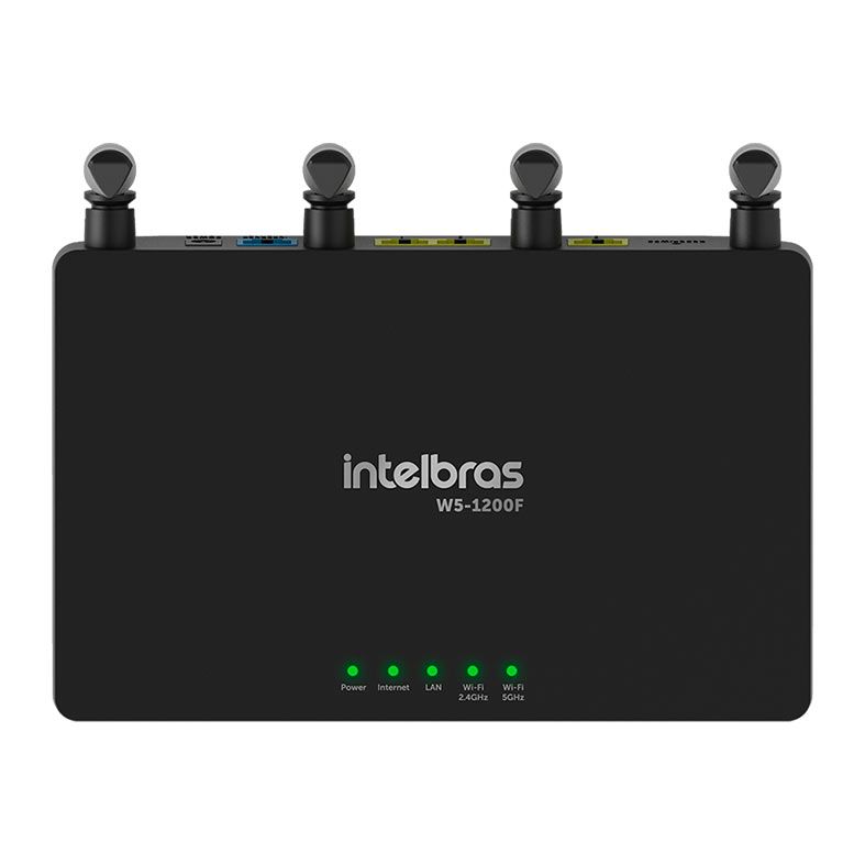 Roteador Wi-Fi 5 Intelbras Wi-Force W5-1200F, Dual Band, 300Mpbs e 867Mbps, 4 Antenas, Preto, W5-1200F