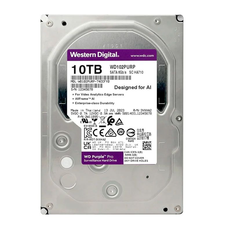 HD WD Purple Pro, 10TB, 3.5, 7200RPM, Sata III 6GB/s, Cache 512MB, WD102PURP