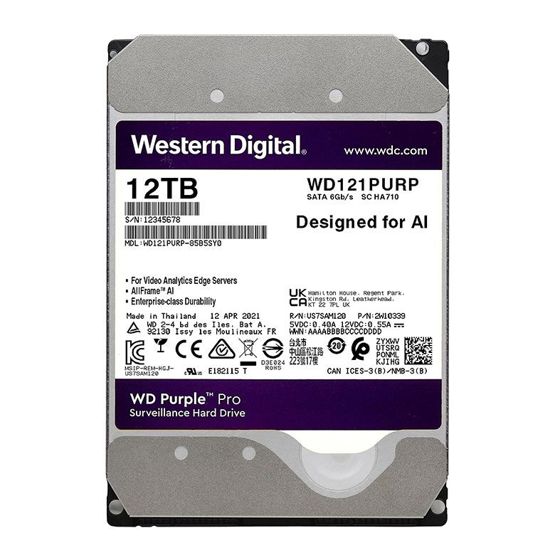 HD WD Purple, 12TB, 3.5, 7200RPM, Sata III 6GB/s, Cache 256MB, WD121PURP