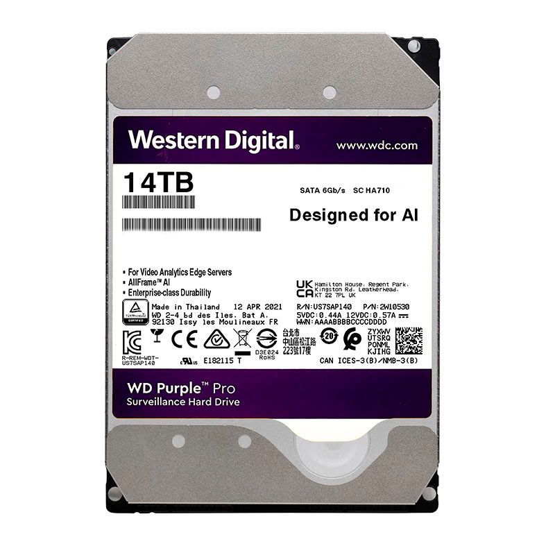 HD WD Purple Pro, 14TB, 3.5, 7200RPM, Sata III 6GB/s, Cache 512MB, WD142PURP