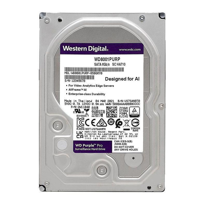 HD WD Purple Pro, 8TB, 3.5, 7200 RPM, Sata III 6GB/s, Cache 128MB, WD8001PURP