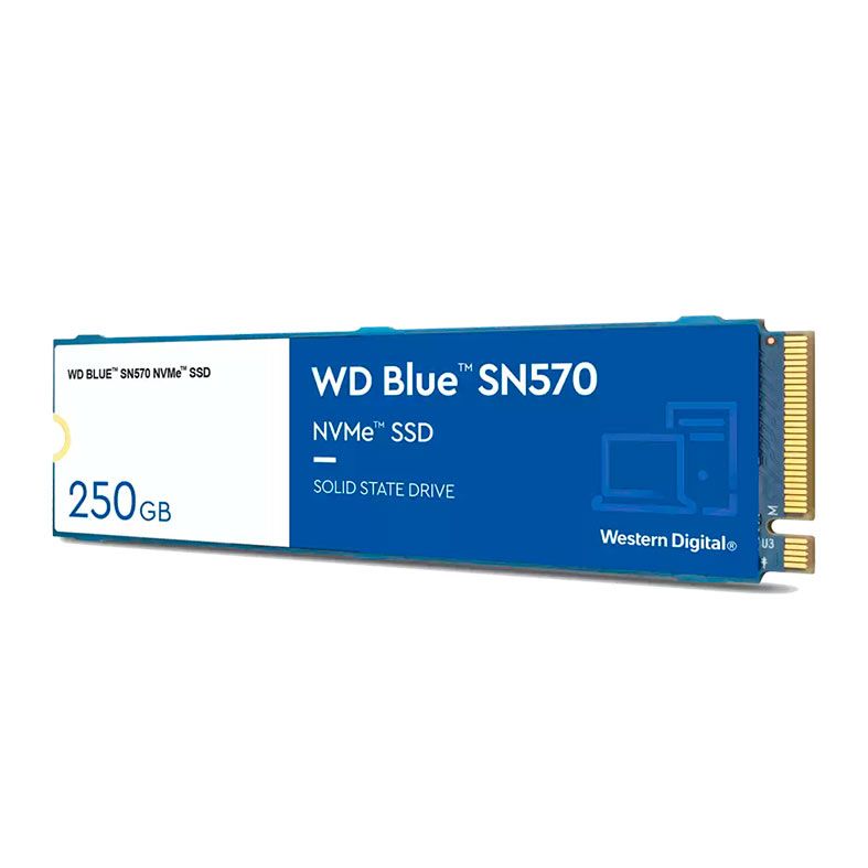 SSD WD Blue SN570, 250GB, M.2 2280, PCIe NVMe, Leitura 3300 MB/s, Gravacao 1200 MB/s, WDS250G3B0C