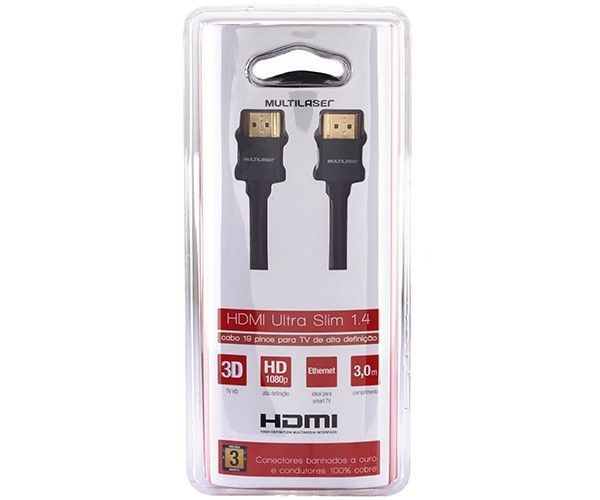 Cabo Hdmi Multi Ultra Slim 19 Pinos 3Mts Preto, WI284
