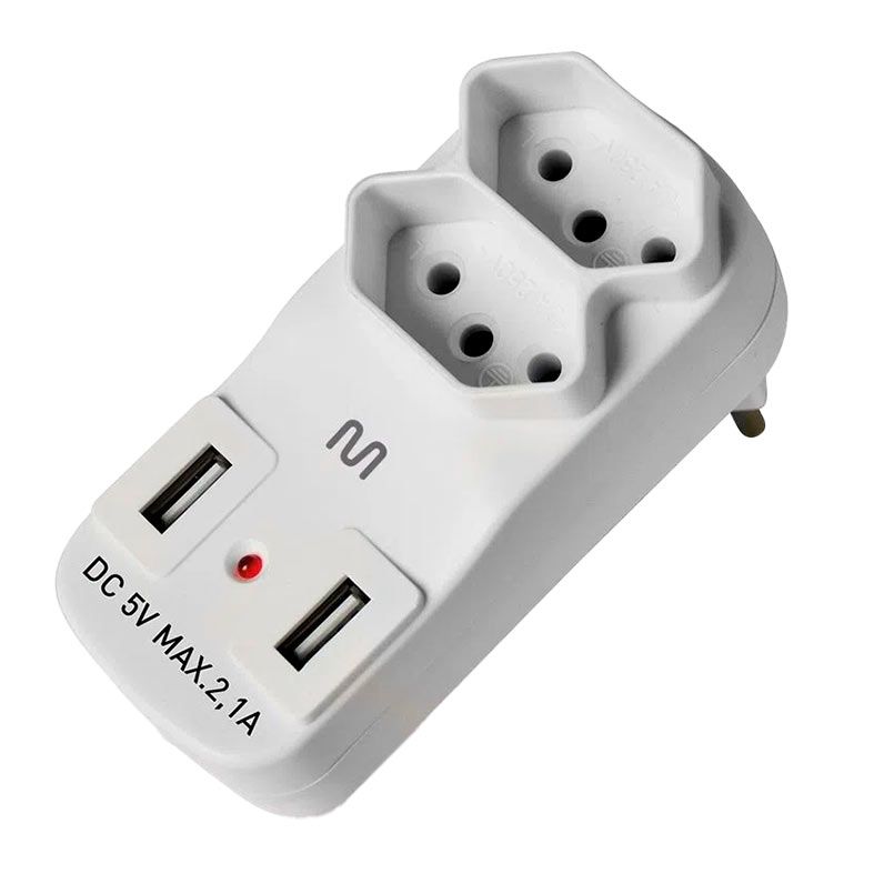 Adaptador de Tomada Multi, 2 tomadas, 2xUSB, Branco, WI331