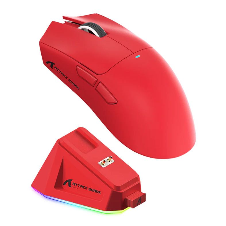 Mouse Gamer Attack Shark X11, RGB, 22000DPI, 7 Botoes, Tri-Mode, Vermelho, X11-RED