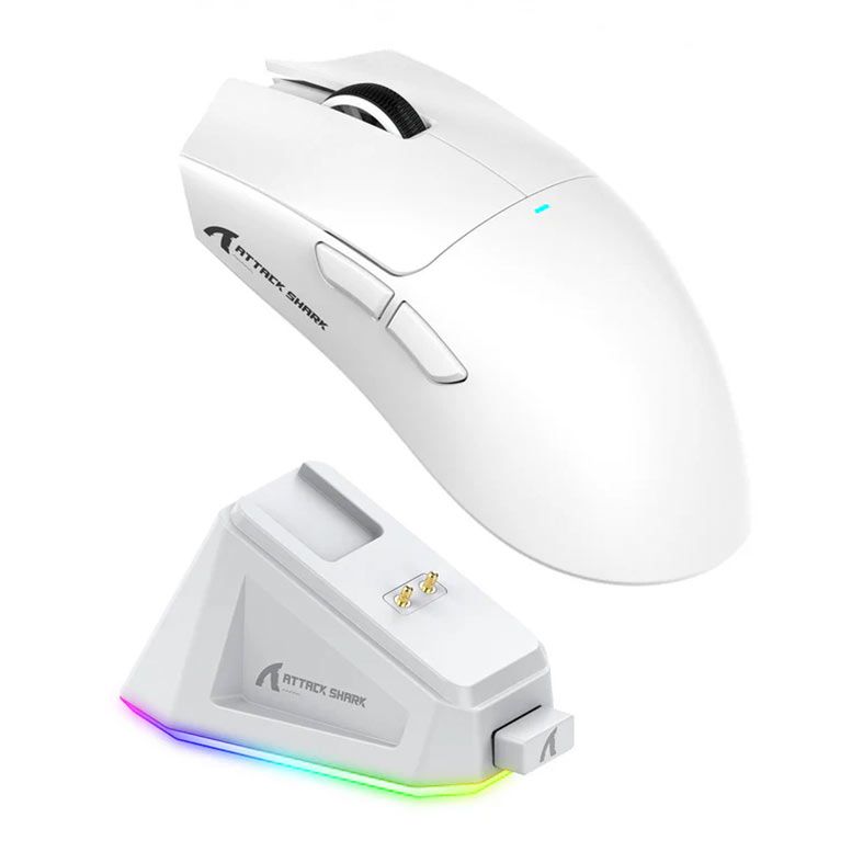 Mouse Gamer Attack Shark X11, RGB, 22000DPI, 7 Botoes, Tri-Mode, Branco, X11-WH
