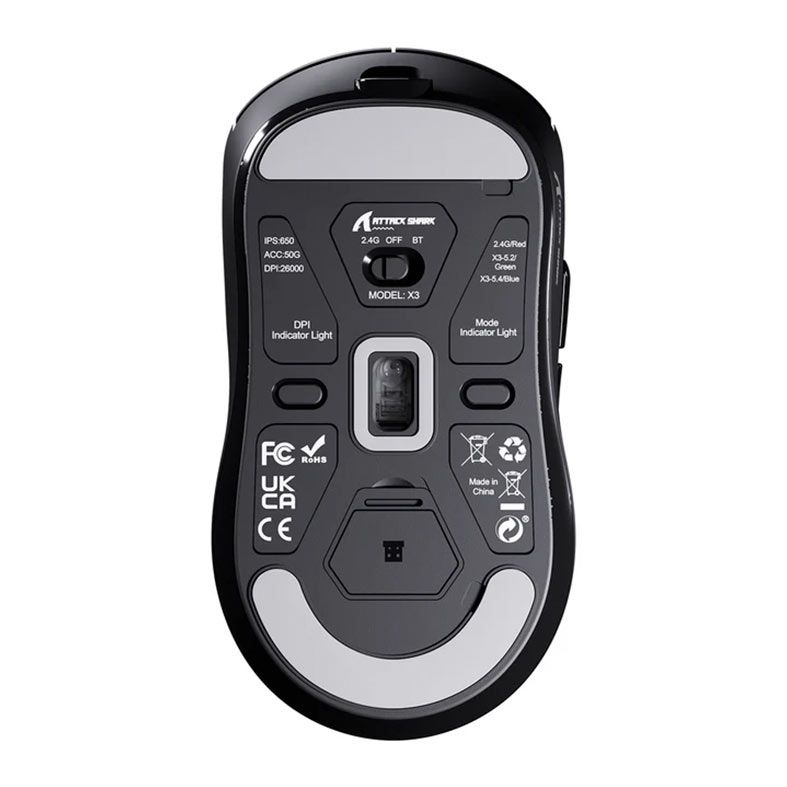 Mouse Gamer Attack Shark X3 PAW3395, 26000DPI,5 Botoes, Tri-Mode, Preto, X3-BLACK