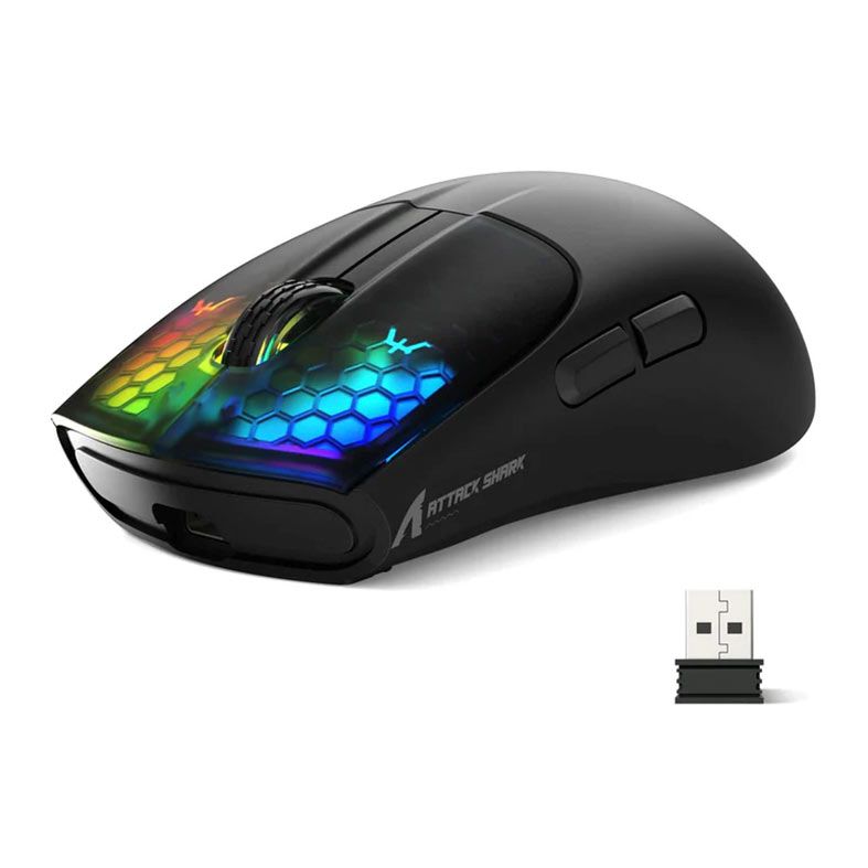 Mouse Gamer Attack Shark X5, RGB, 4000DPI, 5 Botoes, Tri-Mode, Preto, X5-BLACK