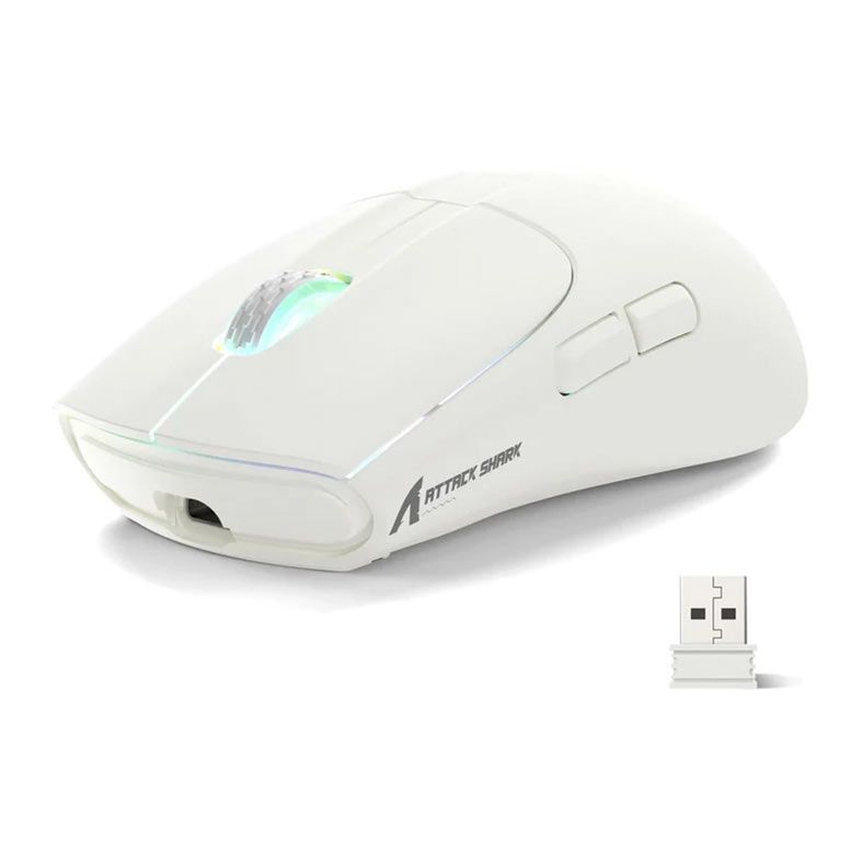 Mouse Gamer Attack Shark X5, RGB, 4000DPI, 5 Botoes, Tri-Mode, Branco, X5-WHITE