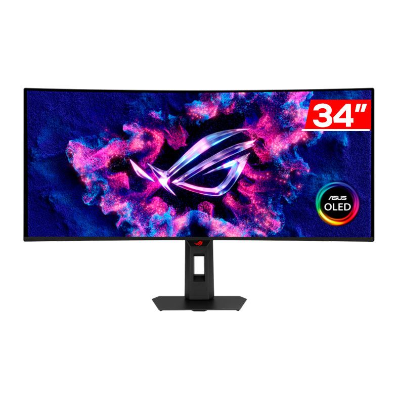 Monitor Gamer Asus ROG Swift, 34 Pol, OLED, WQHD, Curvo, 0.3ms, 280Hz, G-Sync Comp/FreeSync Premium, HDR 400, HDMI/DP, XG34WCDMS