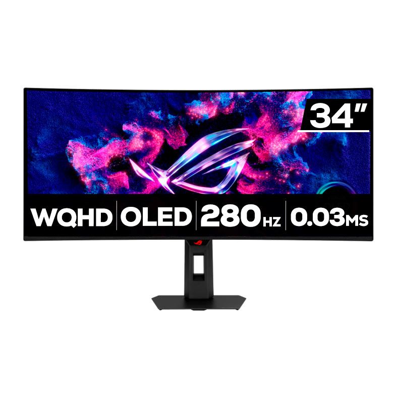 Monitor Gamer Asus ROG Swift, 34 Pol, OLED, WQHD, Curvo, 0.03ms, 280Hz, G-Sync Comp/FreeSync Premium, HDR 400, HDMI/DP, XG34WCDMS