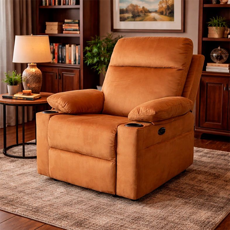 Poltrona Eletrica Reclinavel Zinnia Istanbul, Tecido Suede Chamois, Caramelo, ZNC-ITSB-CA01