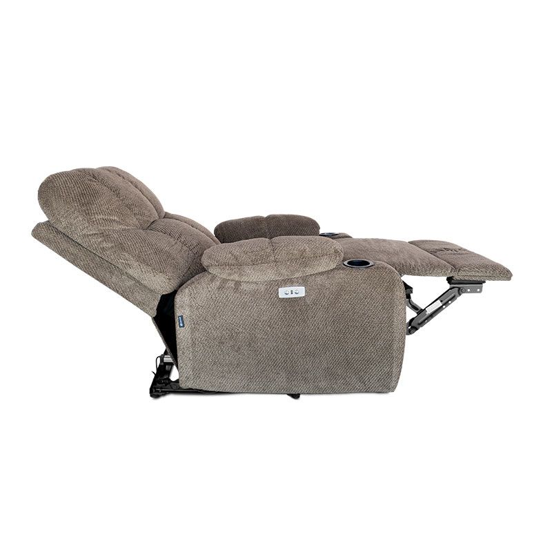 Poltrona Eletrica Reclinavel Zinnia Suri, Tecido Veludo Jacquard, Bege Escuro, ZNC-SRI-BG01