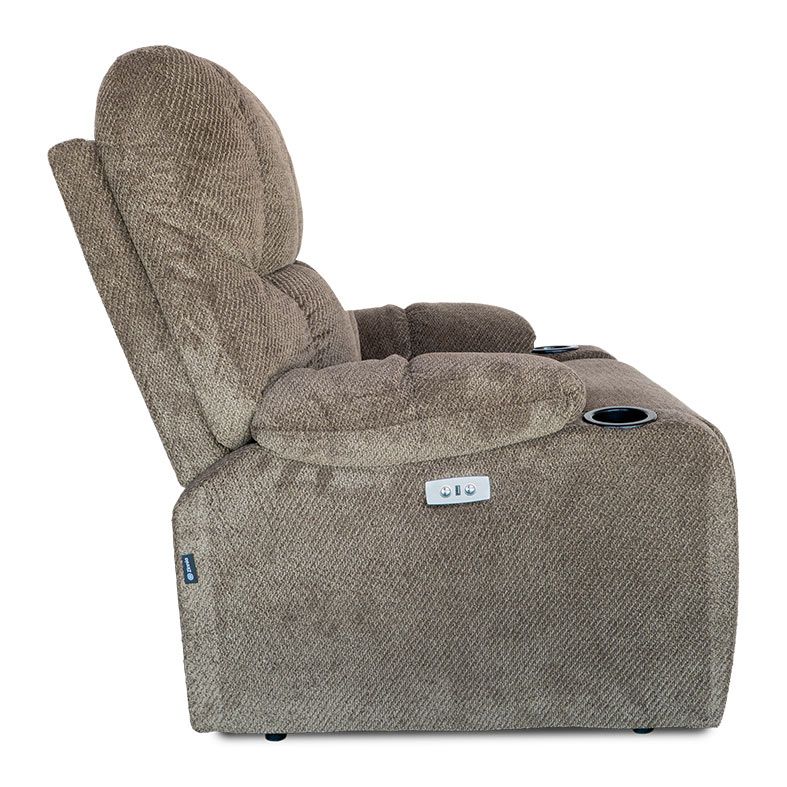 Poltrona Eletrica Reclinavel Zinnia Suri, Tecido Veludo Jacquard, Bege Escuro, ZNC-SRI-BG01