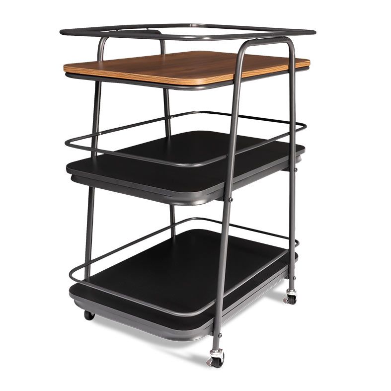 Carrinho Organizador Multiuso Zinnia Zenith ZO5, Preto e Madeira, ZNC-ZNTH-BL01